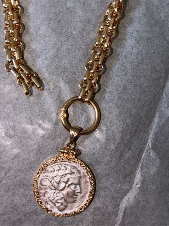 Gold-Tone Double Chain Necklace with Coin Pendant