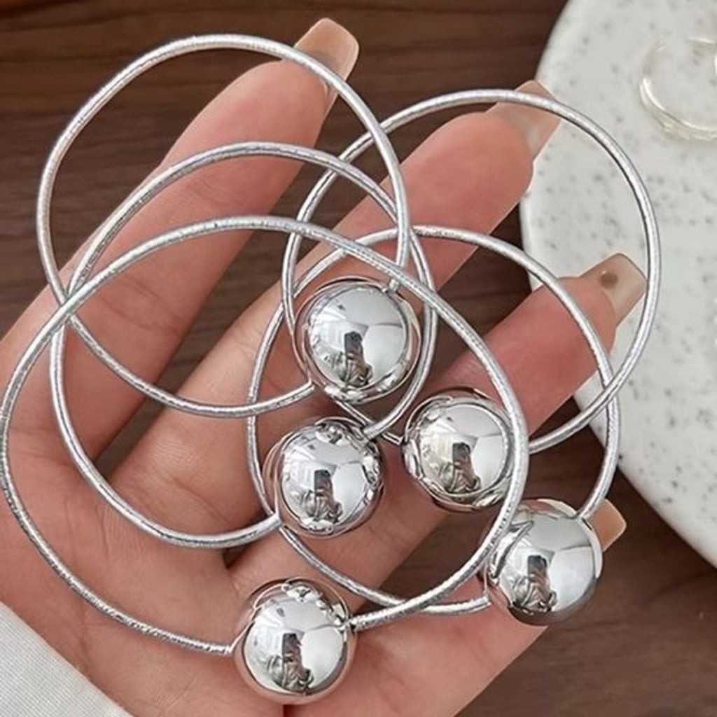 Sterling Silver-Tone Bead Hair Rings & Hair Tie Set - Silver