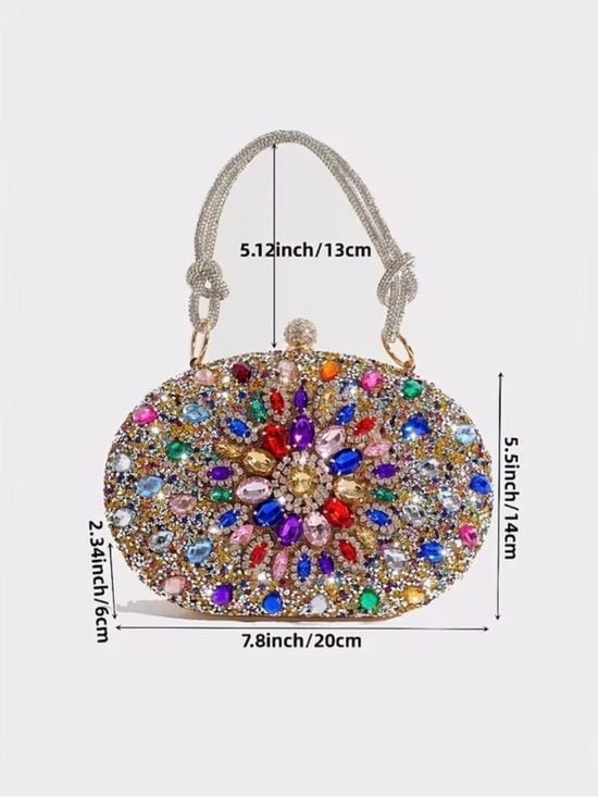Crystal Jeweled Oval Evening Bag - Multicolor
