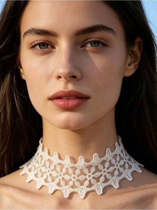 White Crochet Lace Choker Necklace - Women Jewelry