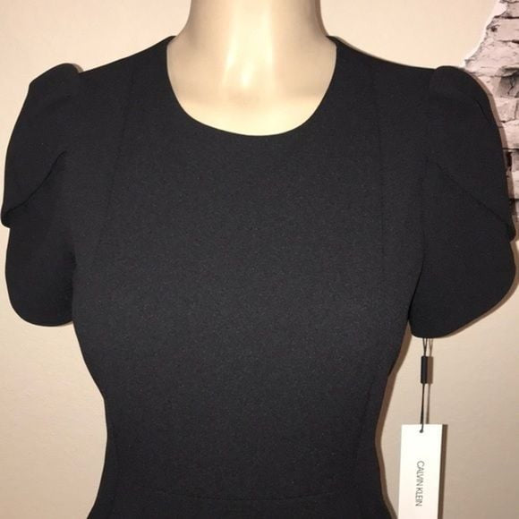 NWT Calvin Klein Classic Black Midi Tulip Sleeve Dress Sz 6