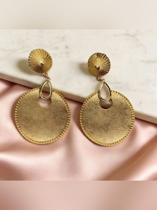 Textured Gold Drop Circle Earrings for Women