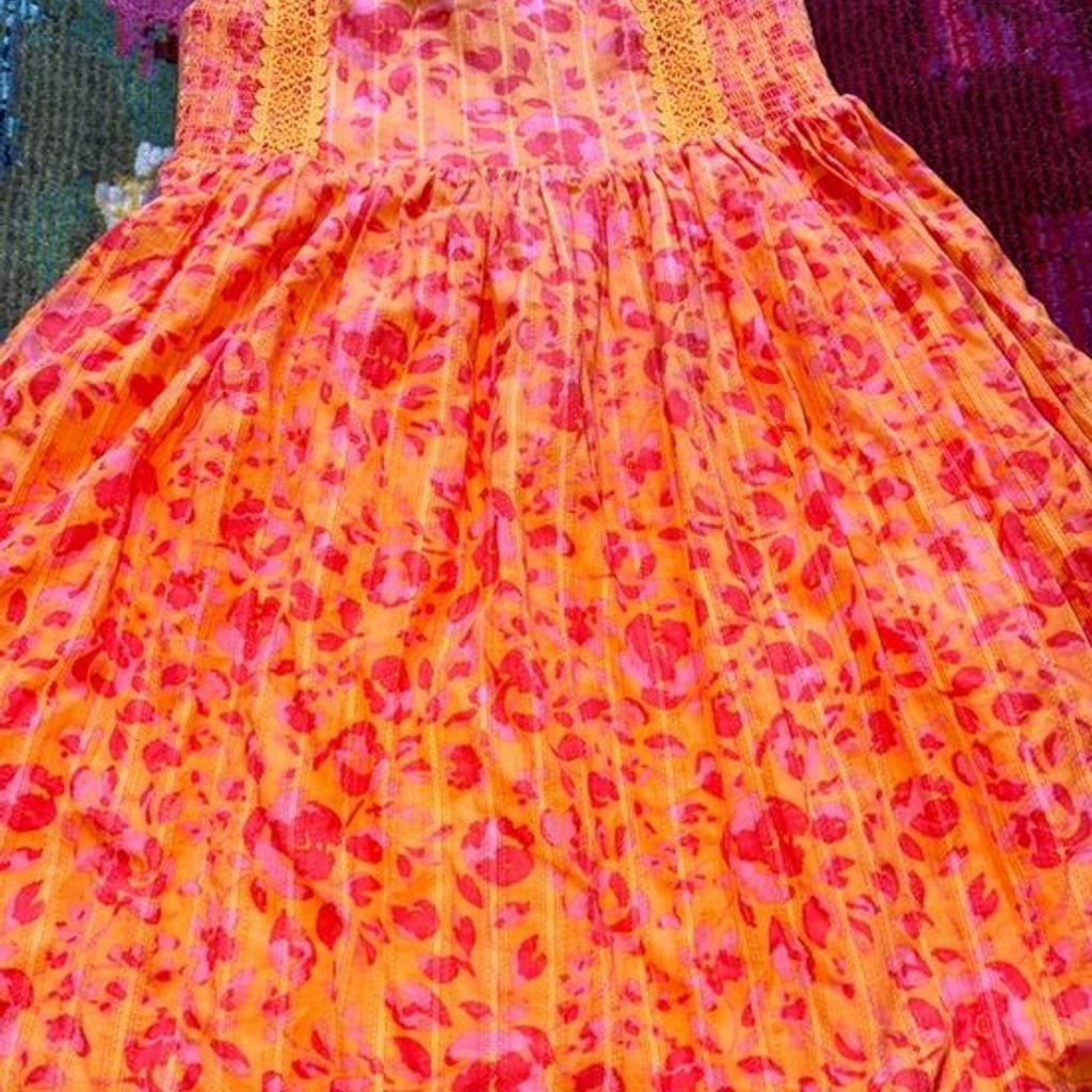 Joiie Orange Pink Patterned Kids A Line Dress  Sz 8