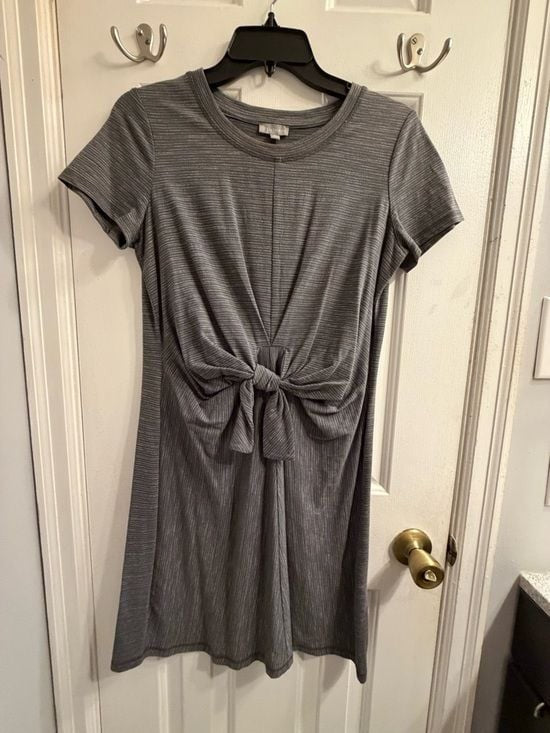 Talbots Charcoal Gray Short Sleeve Tie-Front Mini Dress