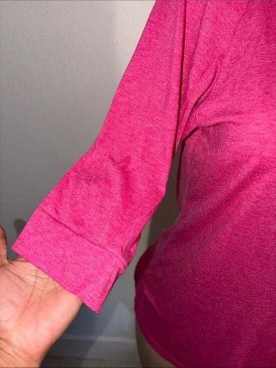 Women's Hot Pink Henley 3/4 Sleeve Top Button Detailed Top Medium