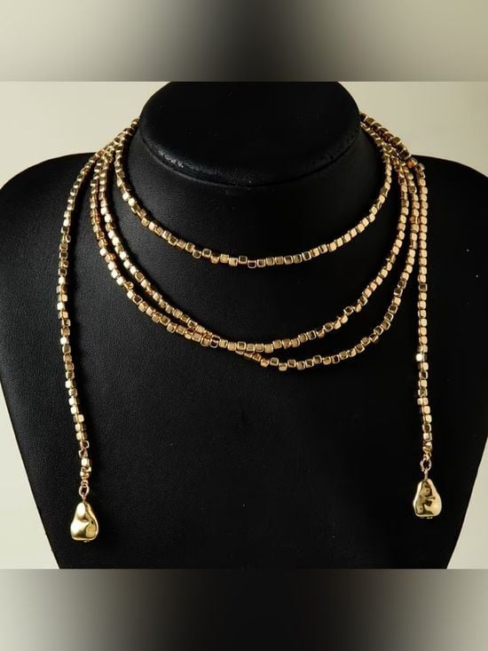 Layered Gold Lariat Choker Necklace