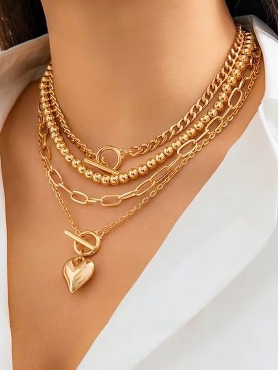 Gold Layered Heart Toggle Necklace - Women Jewelry