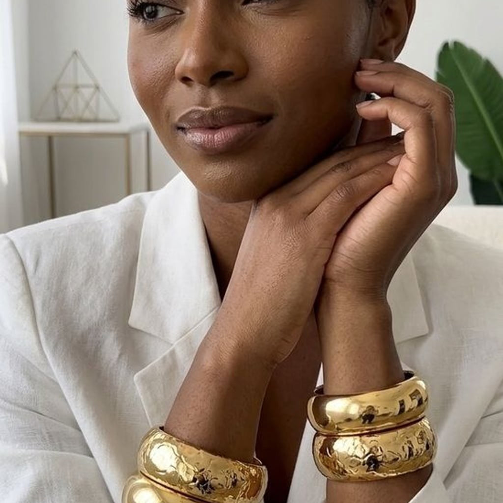 [JUST IN] Sculpted Gold Double Bangle Duo | Polished & Hammered Finish