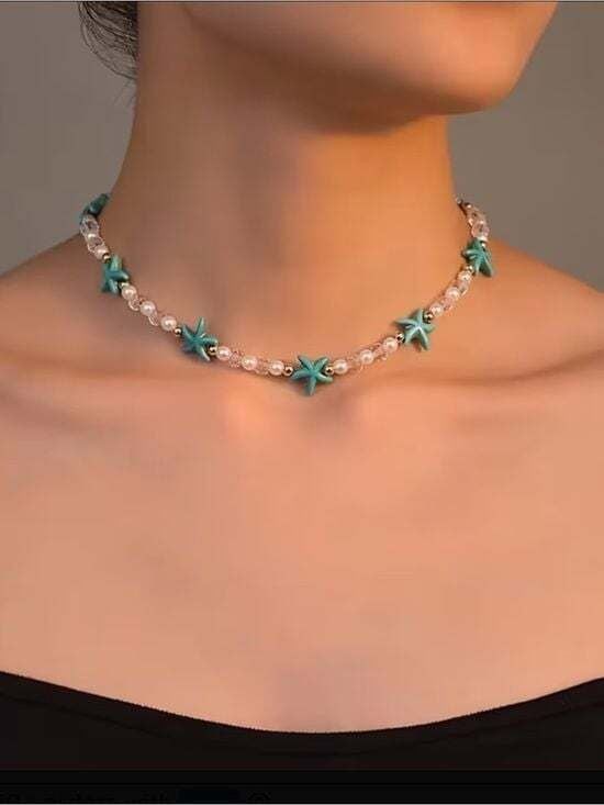Turquoise Starfish Pearl Choker Necklace - Women Jewelry