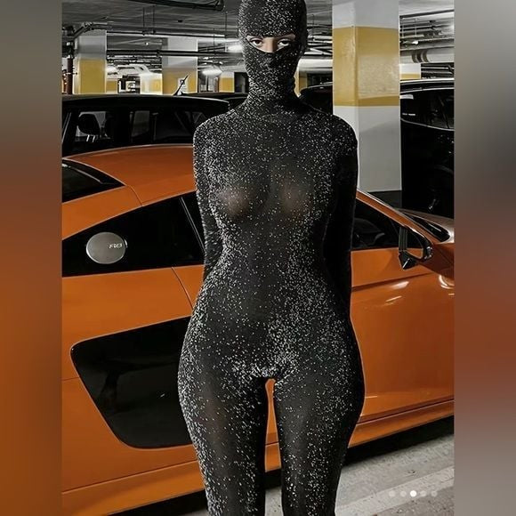 HOT 🔥 Black Glitter Open Back Jumpsuit Set  -