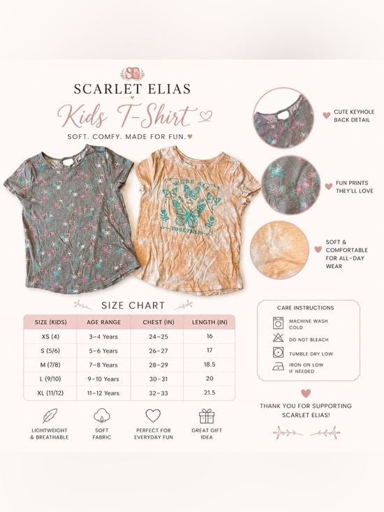 2 x SO Girls Short Sleeve Tees in Peach and Heather Gray with Butterfly Lot of 2