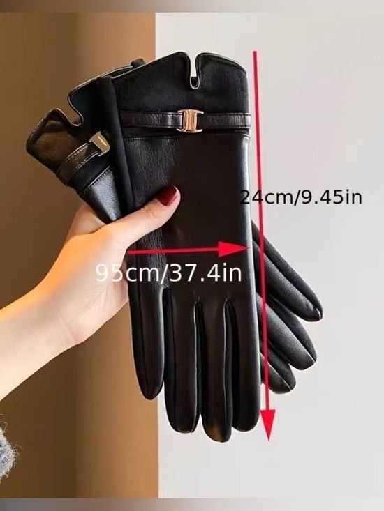 Women's Black Leather Gloves with Silver Accent