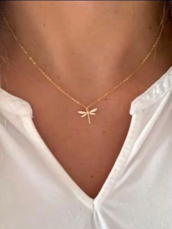 Gold Dragonfly Pendant Necklace for Women
