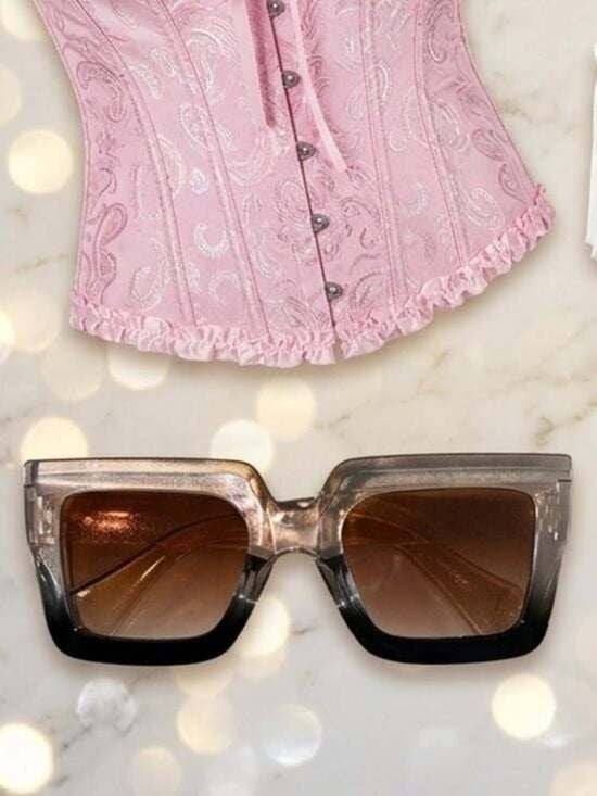 Gradient Clear-to-Black Square Sunglasses with Brown Lenses