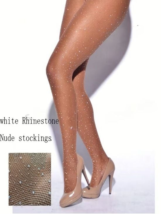1 x Sparkle Rhinestone Fishnet Tights in Nude