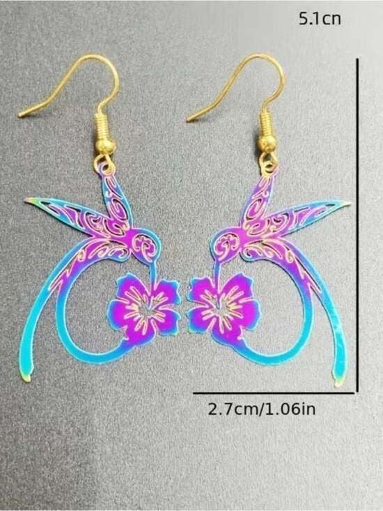 Pink & Teal Flat Metallic Drop Earrings
