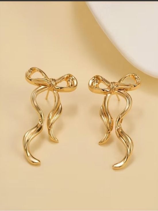 Gold Bow Drop Earrings for Women
