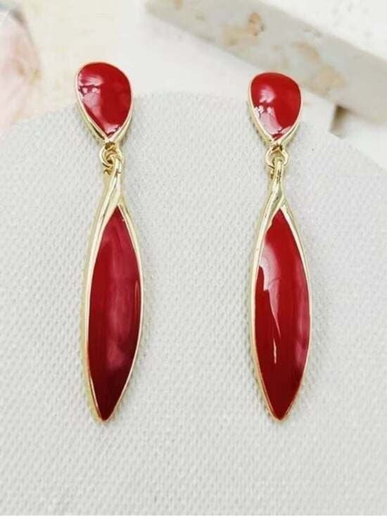 Red Gold-Tone Drop Earrings - Elegant Women’s Jewelry