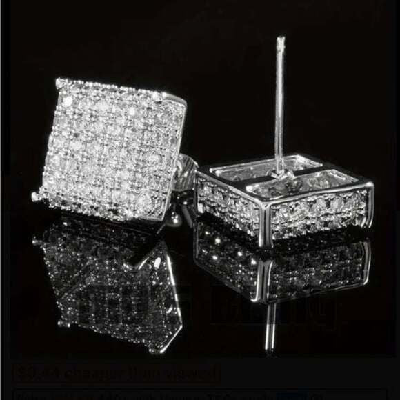 Sexy Men's Crystals Silver Square Stud Earrings