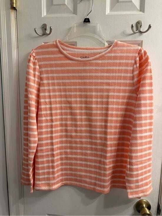 croft & barrow Peach and White Striped Long-Sleeve Tee Perite Large