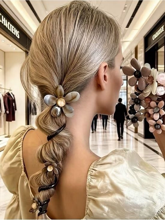 1 x Beige Flower  Wrap Around Statement Hair Clip - Women Accesory