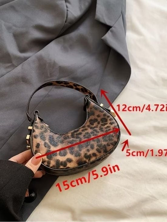 Leopard Print Mini Hand Bag with Gold Hardware