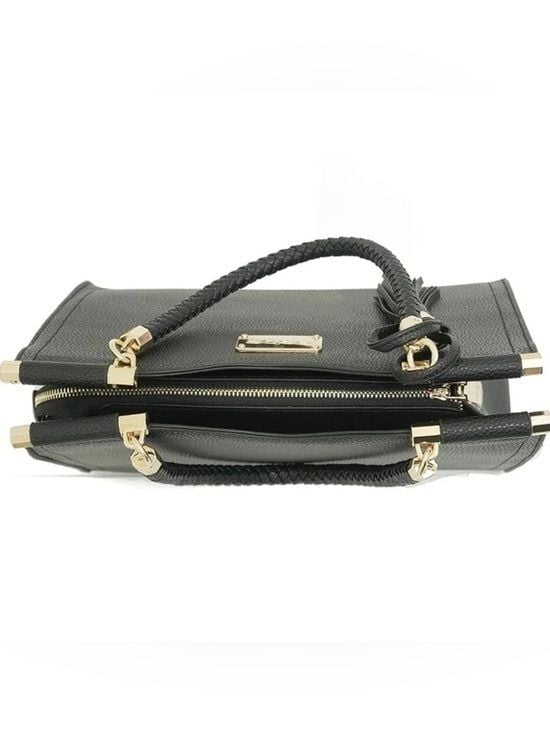 bebe Black Satchel with White Braided Handles and Gold Hardware