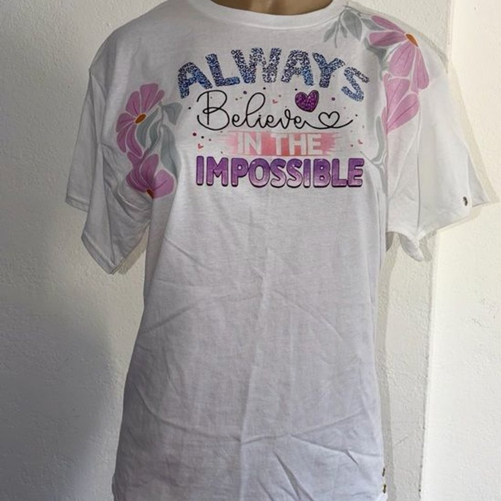 Always Believe in the Impossible Graphic T-Shirt White Floral Inspirational Tee