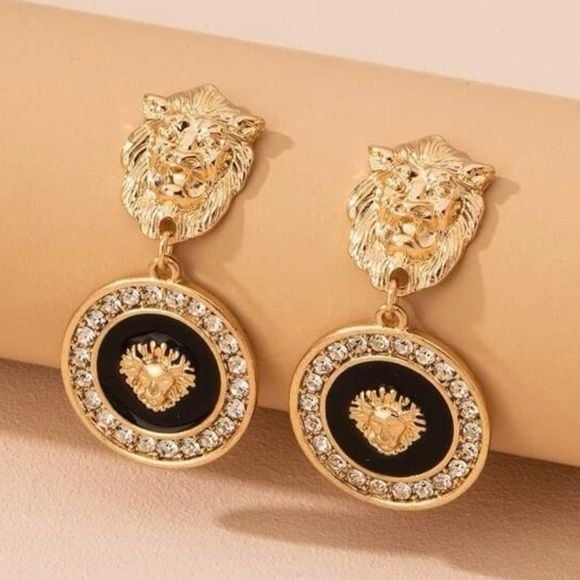 Golden & Black Lioness Dangle Earrings