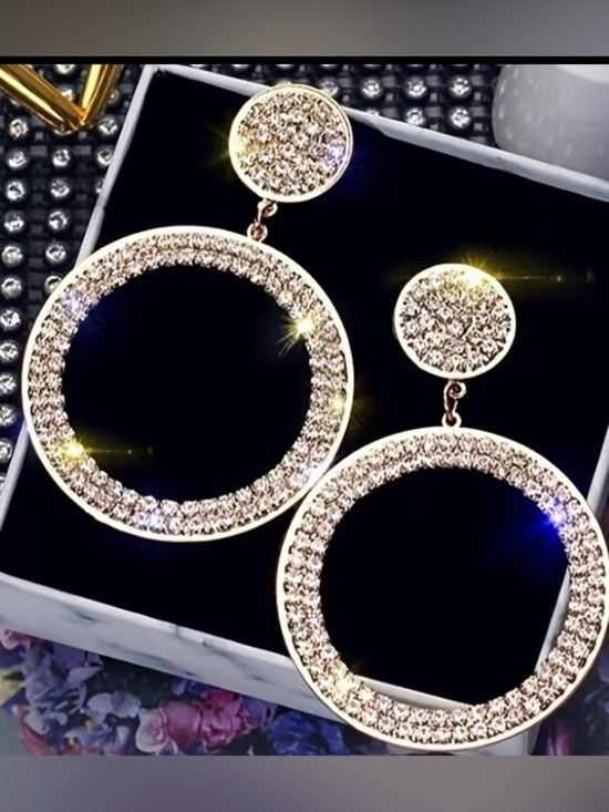 Silver Crystal Hoop Drop Earrings - Sparkling Silver Statement