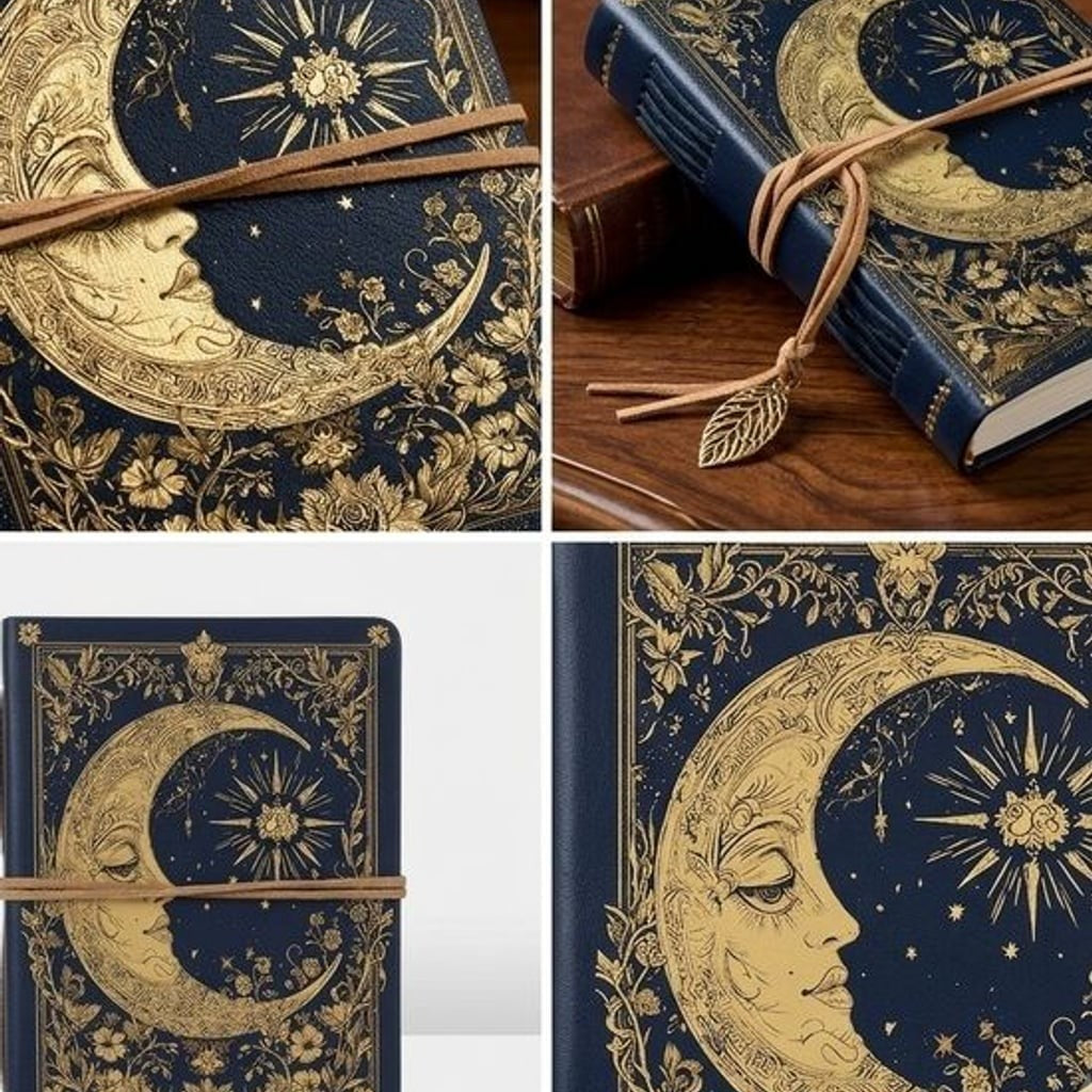 Celestial Moon Embossed Journal - Black & Gold