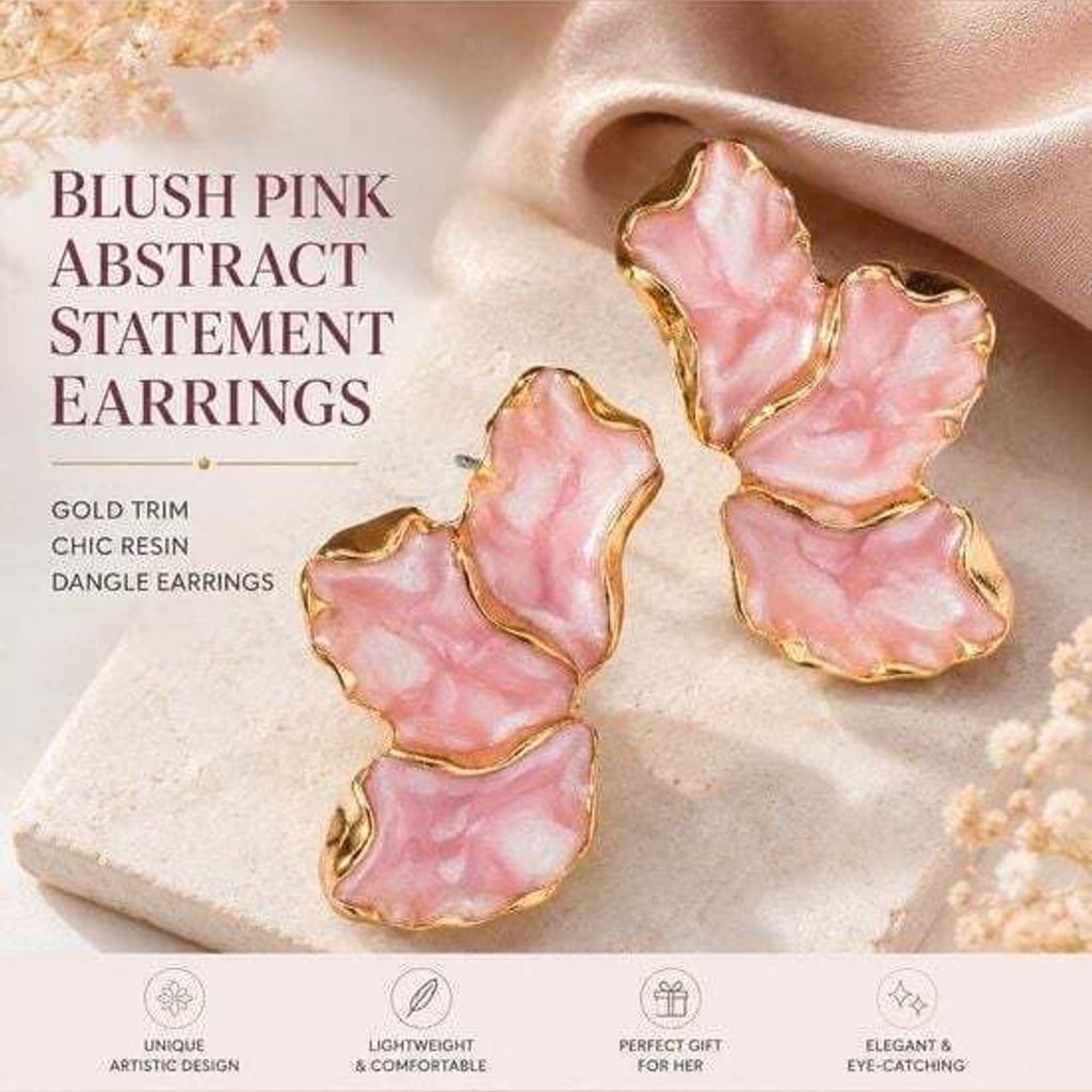 Elegant Pink Shell Petal Drop Earrings - Gold Trim