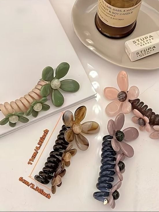 1 x Beige Flower  Wrap Around Statement Hair Clip - Women Accesory