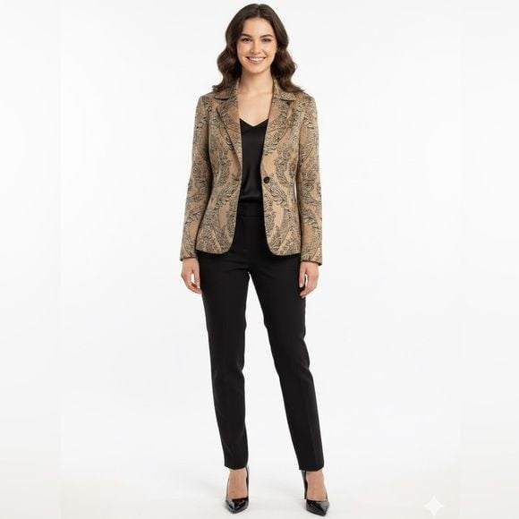 KASPER Textured Gold Black Paisley Classic Blazer Size 12