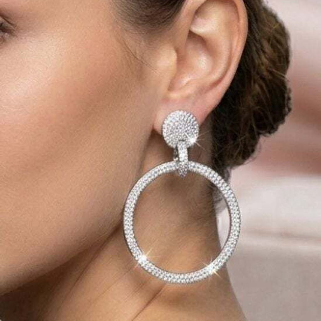 Radiant Silver Crystal Circle Drop Earrings