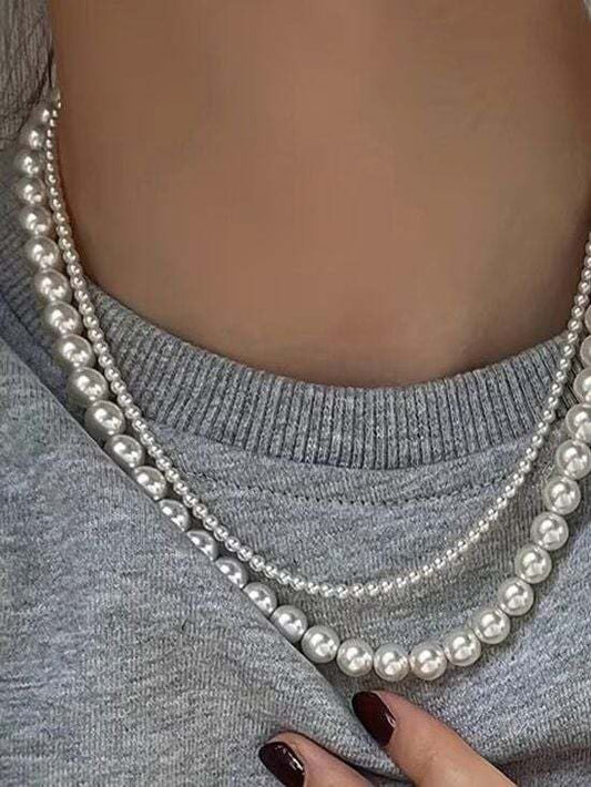 2 Classic Pearl Layered Necklace - Elegant White Pearls