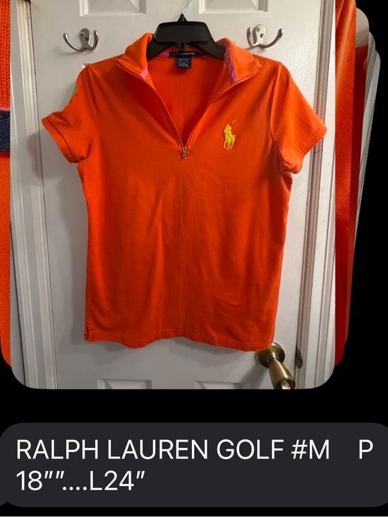 Stretch Cotton Short Sleeve Ralph Lauren Golf Orange Half Zip Polo Shirt Medium