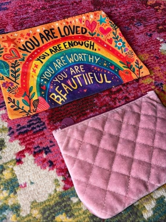 2 x Clutches You Are Loved Rainbow Canvas Pouch Multicolor & Ipsy pInk Plush