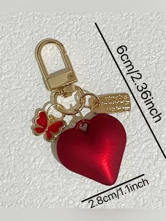 Gold-Tone Key & Card Holder Charm with Red Heart and Butterfly