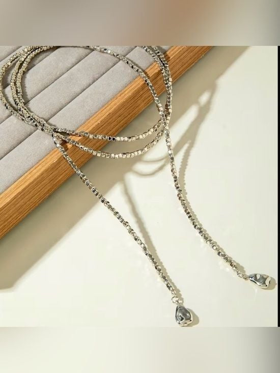 Layered Silver Beaded Wrap Necklace - Women Jewelry