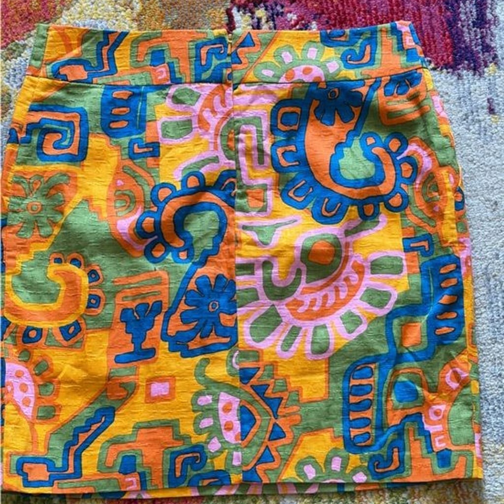 Abstract Orange Print Tie-Waist Mini Skirt 8