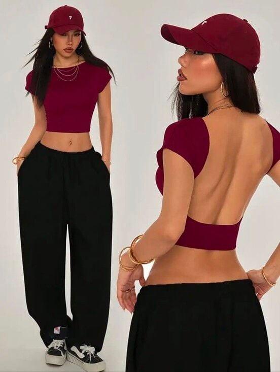 Open-Back Crop Top in Burgundy
