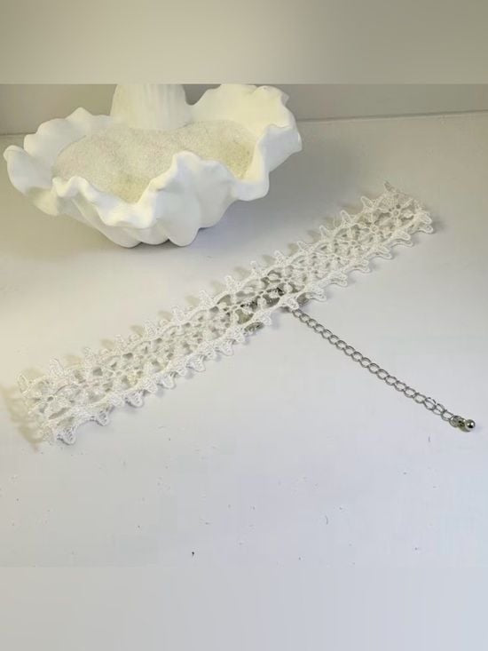 White Crochet Lace Choker Necklace - Women Jewelry