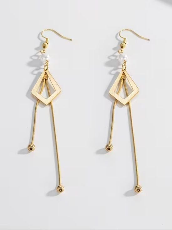 Long Drop Earrings with Pearl Accent - Womens Earrings