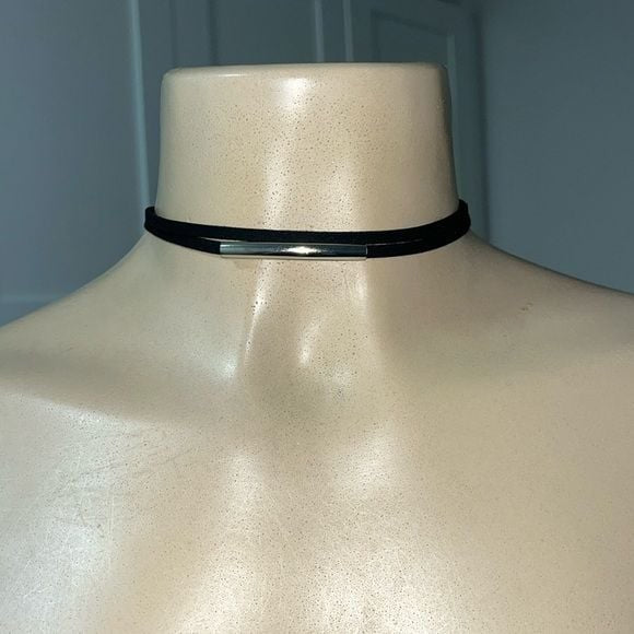 90s Vibe Double-Layer Black Leather Choker with SILVER Accent
