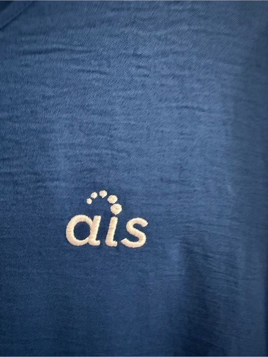 AIS Women's Blue Long-Sleeve Tie-Neck Top Sz L