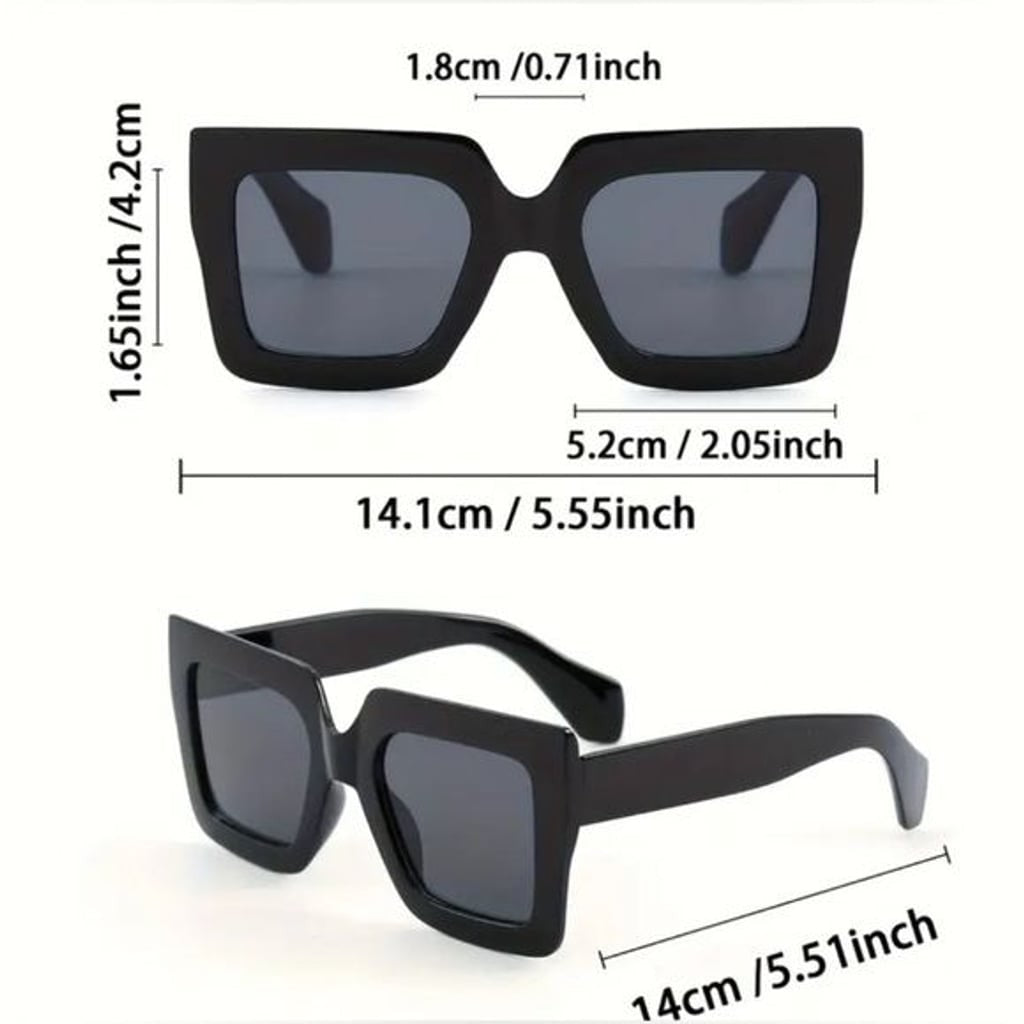 Womens Square Black Sunglasses Oversized Trendy Chic Style vintage