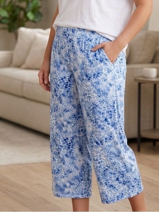 Comfort Code XL Blue & White Abstract Animal Print Lounge Pants w/ Pockets