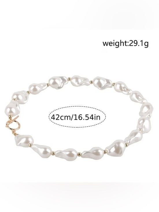Baroque Pearl Choker Necklace in White with Gold-Tone Clasp