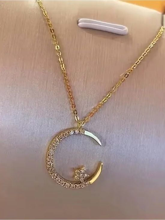 Crescent Moon and Star Pendant Necklace in Rose Gold